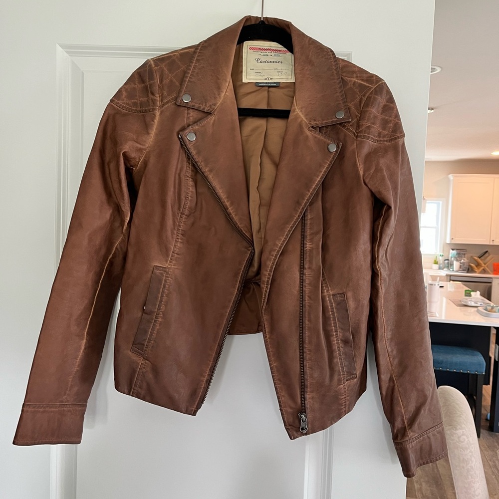 Anthropologie Brown Vegan Leather Moto cropped jacket size: 8